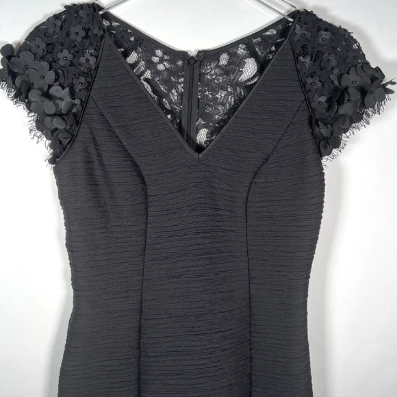 Anthropologie Maeve Viala Pintuck Floral Applique Dress Sz 2 Black Bodycon - Picture 6 of 12